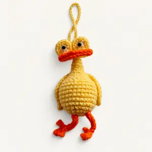Handmade Crochet Yellow Chick Keychain with Orange Beak