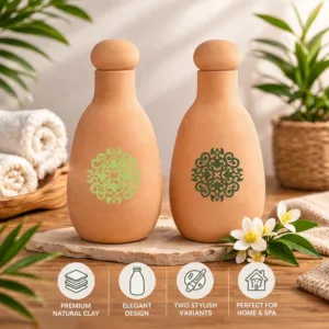 Green Olla Clay Bottle Handmade (Calligraphy or Pattern) - 800 ml