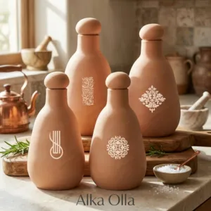 White Olla Clay Bottle Handmade (Calligraphy or Pattern) - 800 ml
