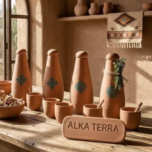 Alkaline Blue Terra Clay Bottle Set Handmade 950ml (Pattern)