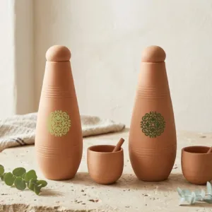 Alkaline Green Terra Clay Bottle Set Handmade 950ml (Calligraphy or Pattern)