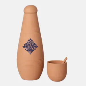 Alkaline Navy Terra Clay Bottle Set Handmade 950ml (Calligraphy or Pattern)