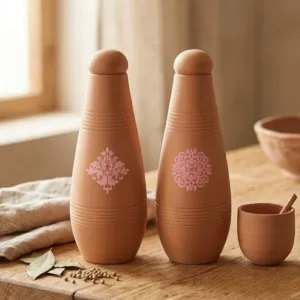 Alkaline Pink Terra Clay Bottle Set Handmade 950ml (Calligraphy or Pattern)