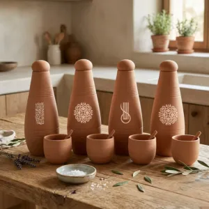 Alkaline White Terra Clay Bottle Set Handmade 950ml (Calligraphy or Pattern)