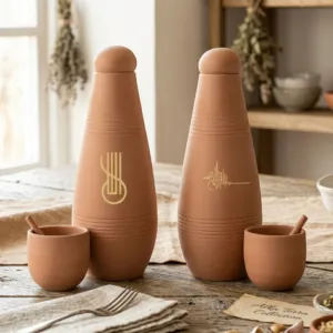 Alkaline Yellow Terra Clay Bottle Set Handmade 950ml (Calligraphy or Pattern)