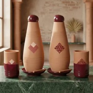 Terra Maroon VIP Set with Cup Plate & Stick Handmade Design - 950 ml