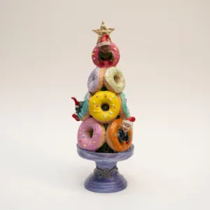 Elfie Donut Tree - Whimsical Gypsum Marble Sculpture Art - 30x12 cm