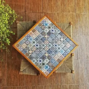 Ceramic Coffee Table - Pine Wood Center Table - Kg - 65x65x52 cm