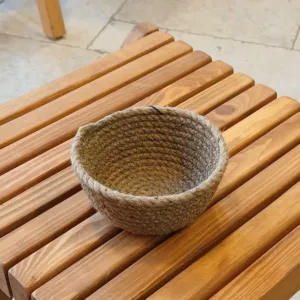 Handmade Medium Stitched Jute Pouch - Natural Fiber Storage - 14x7 cm