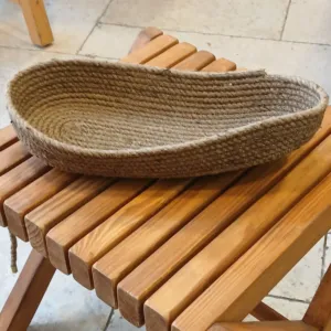 Handmade Jute Bread Plate - Stitched Natural Fiber Tray - 39x19x8 cm