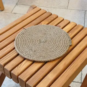 Handcrafted Stitched Jute Coaster - Natural Fiber Table Mat - Ø23 cm