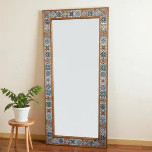 Full-Length Ceramic Mirror - Light Pine Wood Frame - 160x78 cm