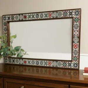 Handmade Full-Length Ceramic Mirror - Dark Pine Wood Frame - 160x78 cm