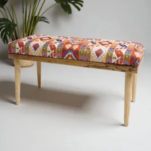 Modern Bench - Teak Wood Cushioned Entry Seating - Kg - 42x34x121 cm