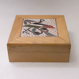 Handmade Ceramic & Wood Storage Box with Mosaic Design – 15x15 cm