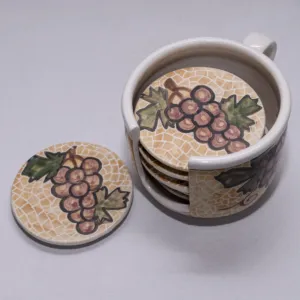 Handmade Ceramic Coaster Set with Holder – Jordanian Mosaic Art