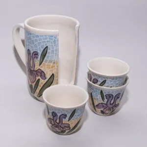 Handmade Ceramic Coffee Cup Set with Holder & Lid – Plain Finish
