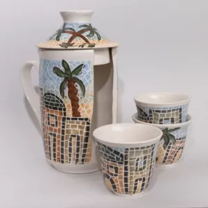 Handmade Plain Ceramic Coffee Cup Set with Holder & Lid Design