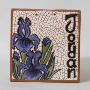 Handmade Jordanian Iris Ceramic Hanging Plaque – Mosaic Art – 15x15 cm