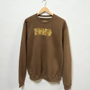 Brown Hand-Embroidered Crewneck Sweatshirt Cotton Blend S–XXL