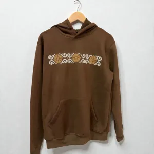 Brown Hand-Embroidered Hoodie Cotton Blend Relaxed Fit S–XXL