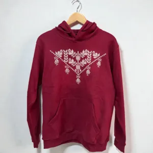 Burgundy Hand-Embroidered Hoodie Cotton Blend Relaxed Fit S–XXL