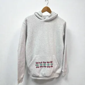 Snow Gray Hand-Embroidered Hoodie Cotton Blend Sizes S–XXL