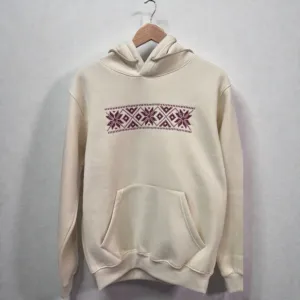 Beige Hand-Embroidered Hoodie Cotton Blend Relaxed Fit S–XXL