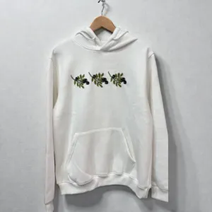 White Hand-Embroidered Hoodie Cotton Blend Relaxed Fit S–XXL