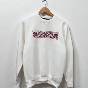 White Hand-Embroidered Hoodie Cotton Blend Relaxed Fit S–XXL