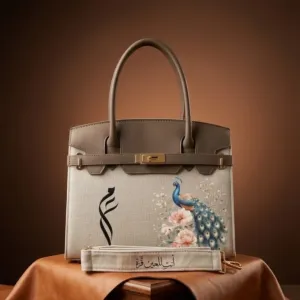 Personalized Premium Leather Handbag - Peacock Motif - Multi-Size/Color
