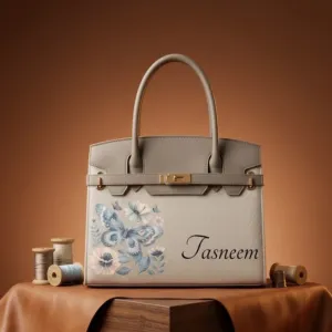 Personalized Premium Leather Handbag - Blue Floral - Multi-Size/Color